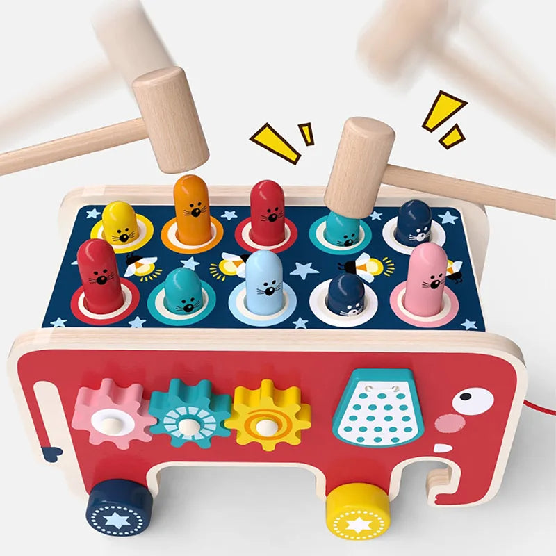 Montessori Motorik-Spielzeug aus Holz – Der kunterbunte Elefantenbus voller Lernspaß!
