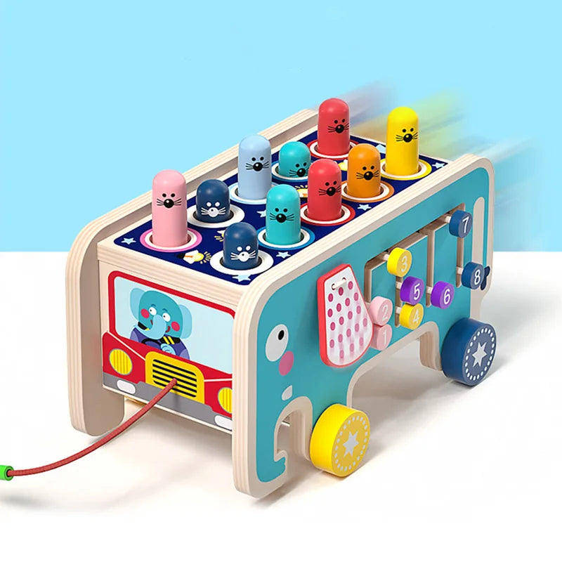 Montessori Motorik-Spielzeug aus Holz – Der kunterbunte Elefantenbus voller Lernspaß!