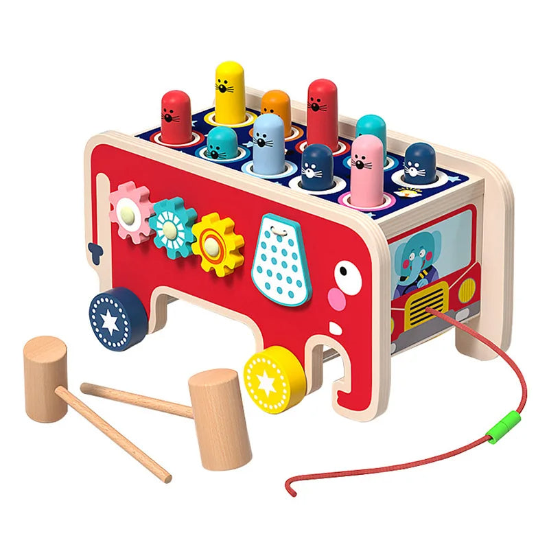 Montessori Motorik-Spielzeug aus Holz – Der kunterbunte Elefantenbus voller Lernspaß!