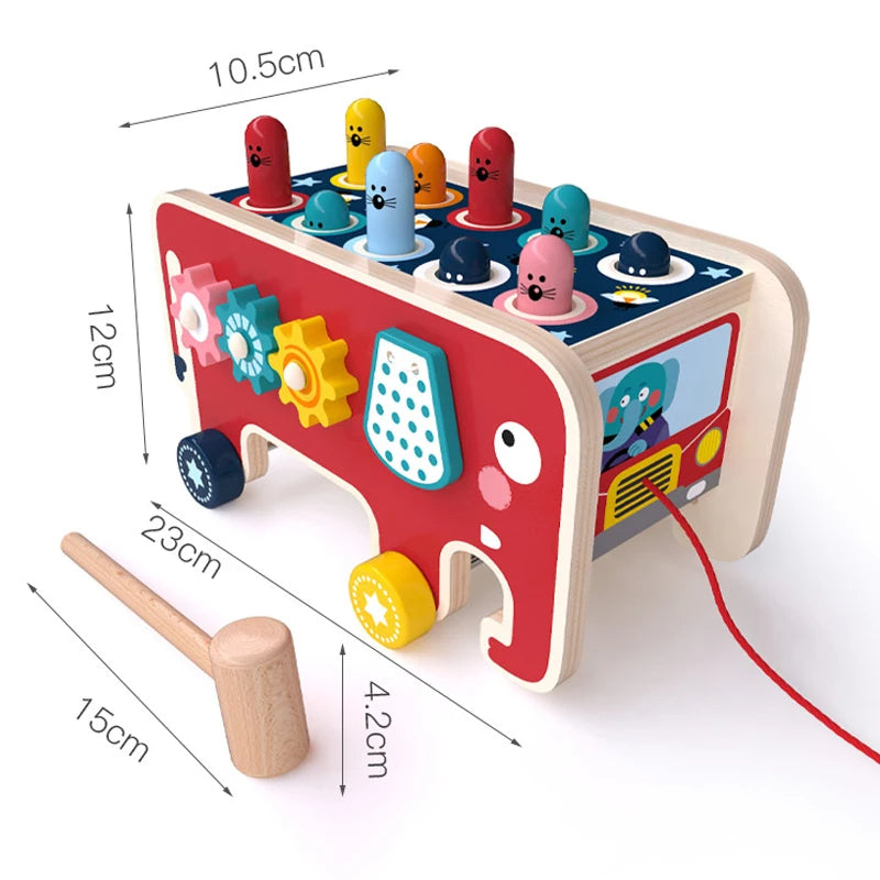 Montessori Motorik-Spielzeug aus Holz – Der kunterbunte Elefantenbus voller Lernspaß!