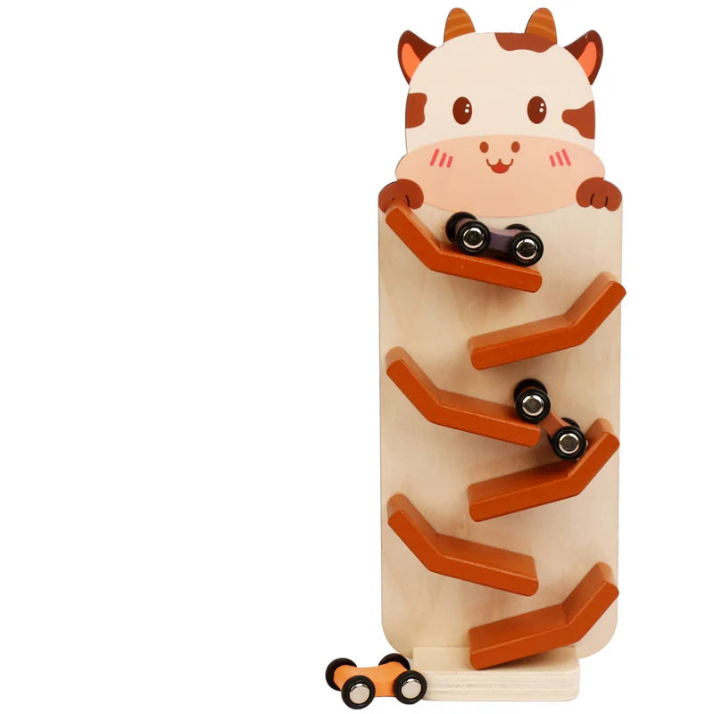 Holz-Autorennbahn mit Mini-Autos – Tier- & Auto-Designs