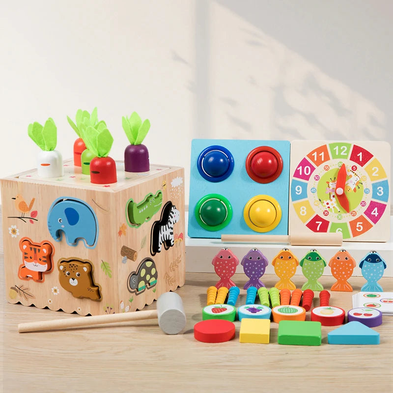 8-in-1 Montessori Holzspielzeug – Lern & Aktivitätswürfel für Kinder