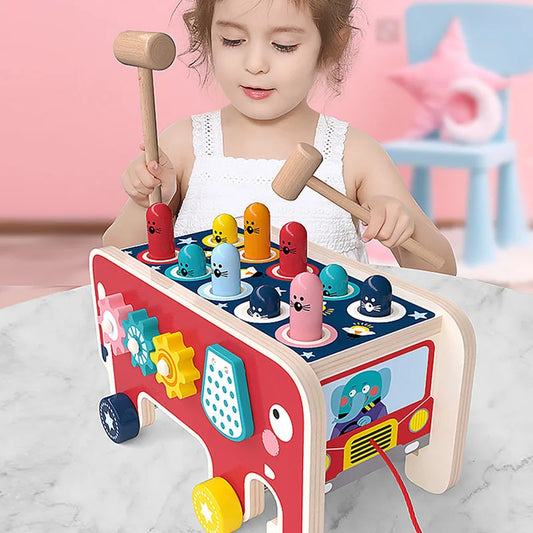 Montessori Motorik-Spielzeug aus Holz – Der kunterbunte Elefantenbus voller Lernspaß!