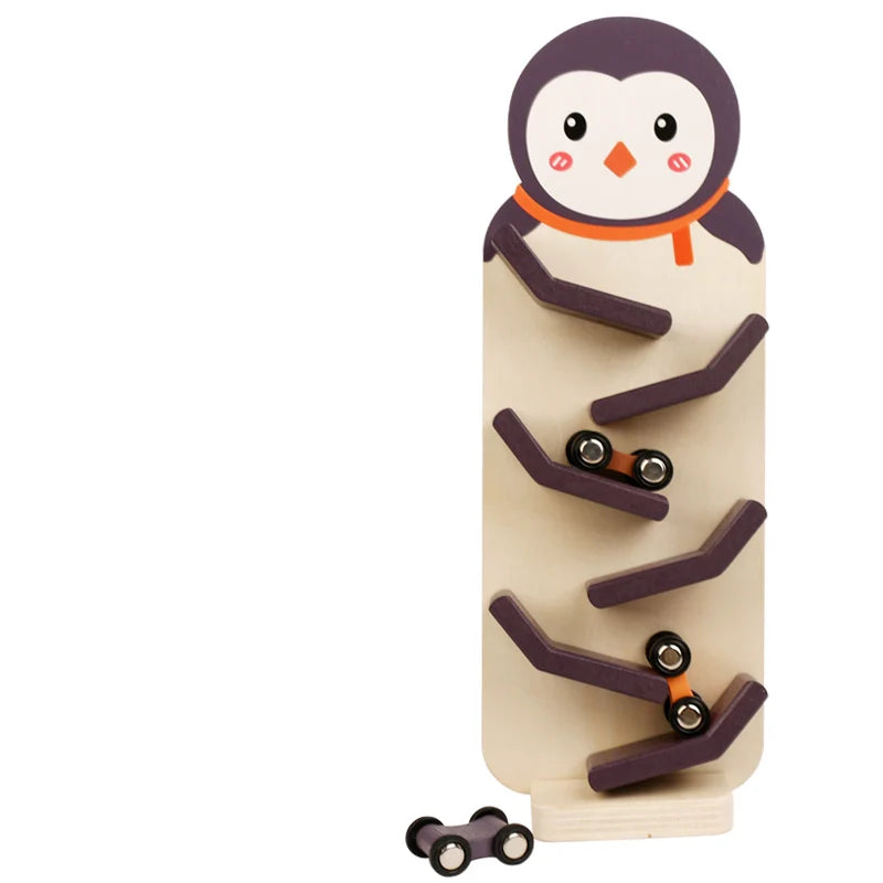 Holz-Autorennbahn mit Mini-Autos – Tier- & Auto-Designs