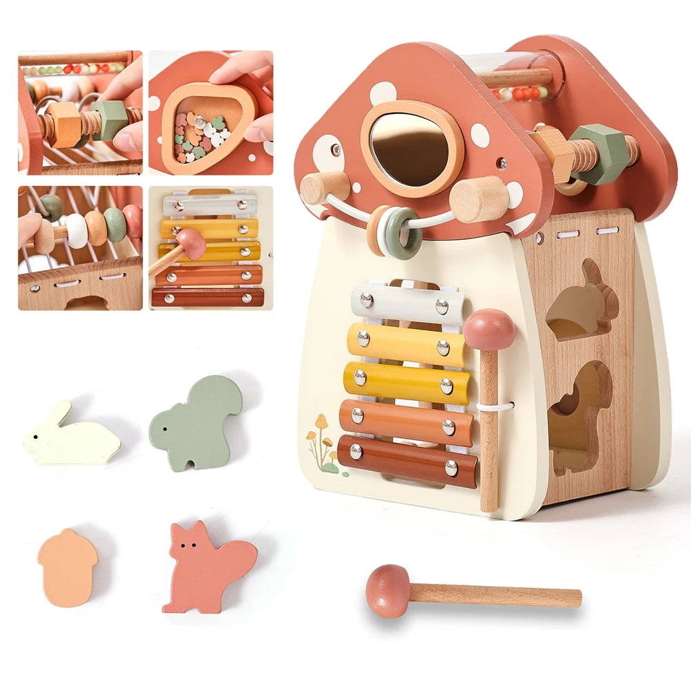 Montessori Activity Cube – 5-in-1 Holz-Spielhaus für Kleinkinder