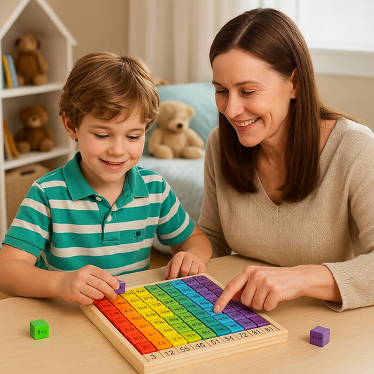 Buntes Multiplikationsbrett aus Holz – Rechnen lernen mit Spaß