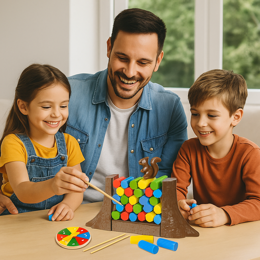 Eichhörnchen-Balance-Turm – Stapelstamm Familienspiel