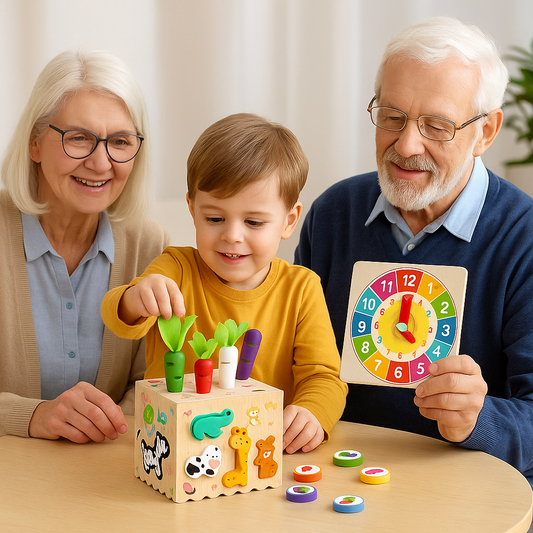 8-in-1 Montessori Holzspielzeug – Lern & Aktivitätswürfel für Kinder