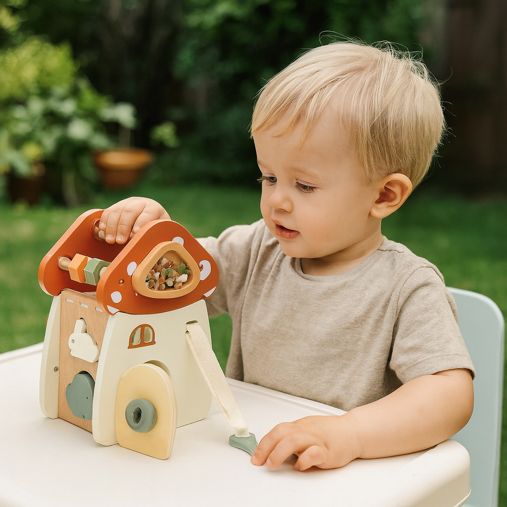 Montessori Activity Cube – 5-in-1 Holz-Spielhaus für Kleinkinder