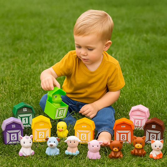 Montessori Bauernhof-Spielset – Lernspaß mit bunten Scheunen & Tierfiguren