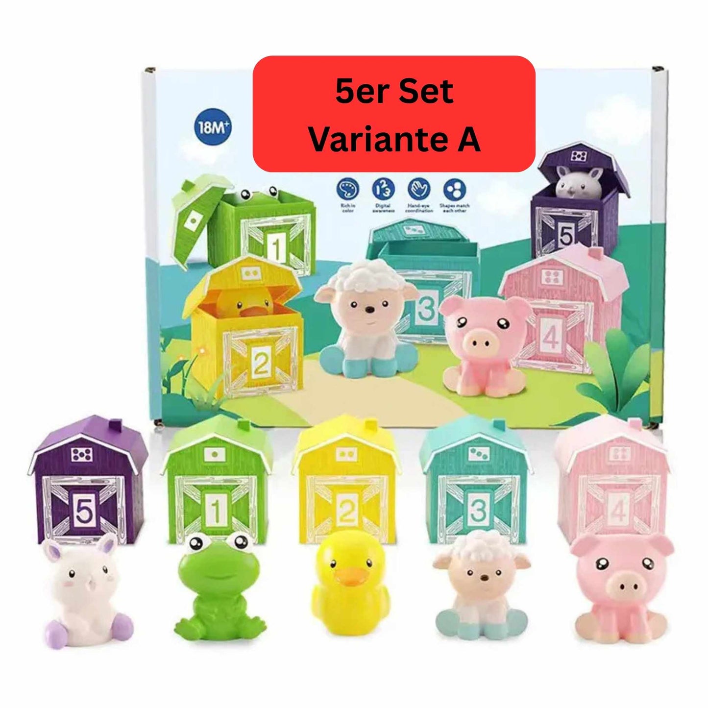 Montessori Bauernhof-Spielset – Lernspaß mit bunten Scheunen & Tierfiguren