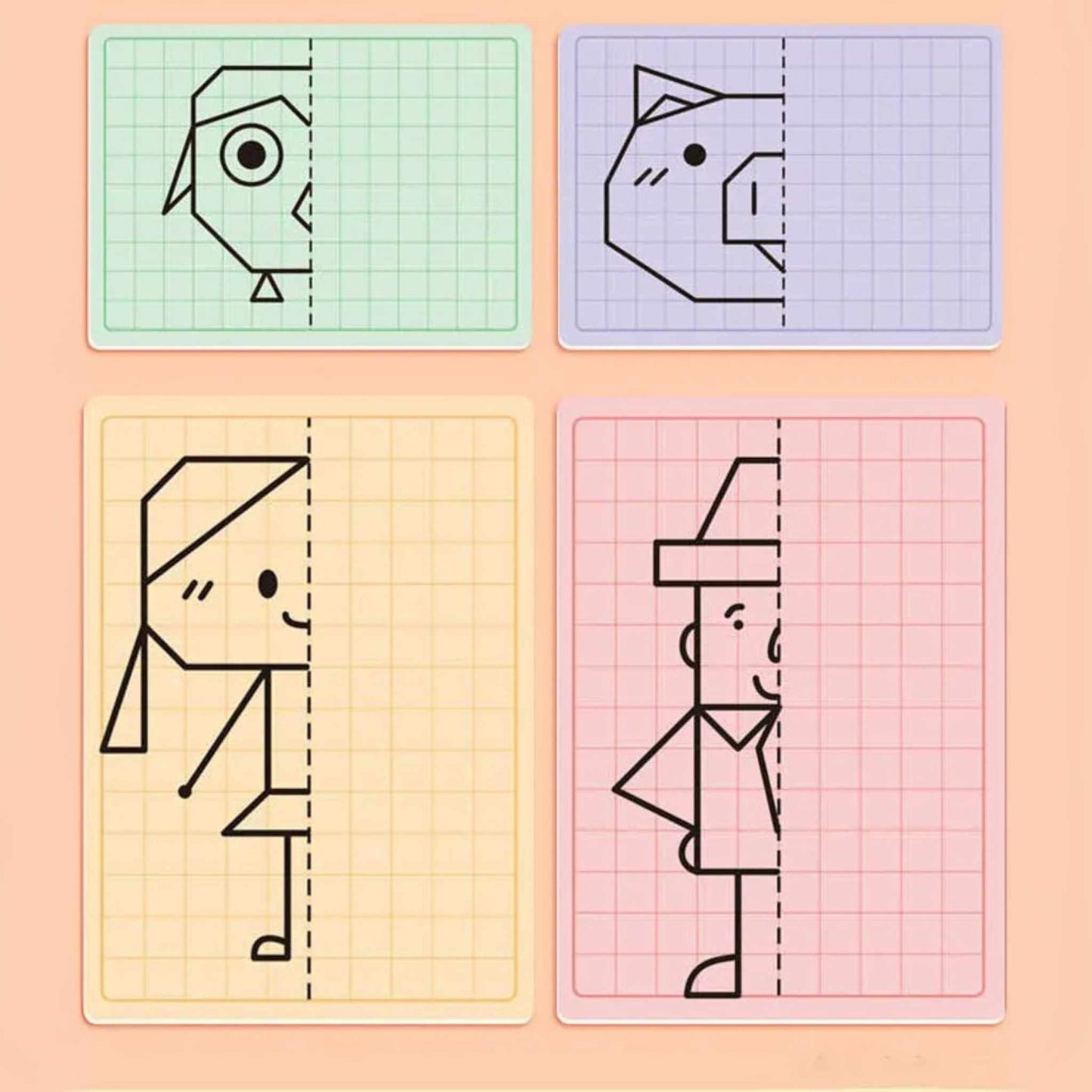 Symmetrie Lern- & Malkarten für Kinder