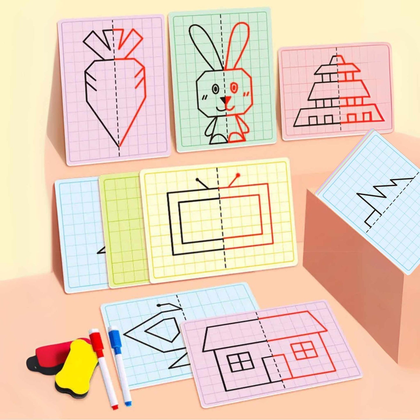 Symmetrie Lern- & Malkarten für Kinder