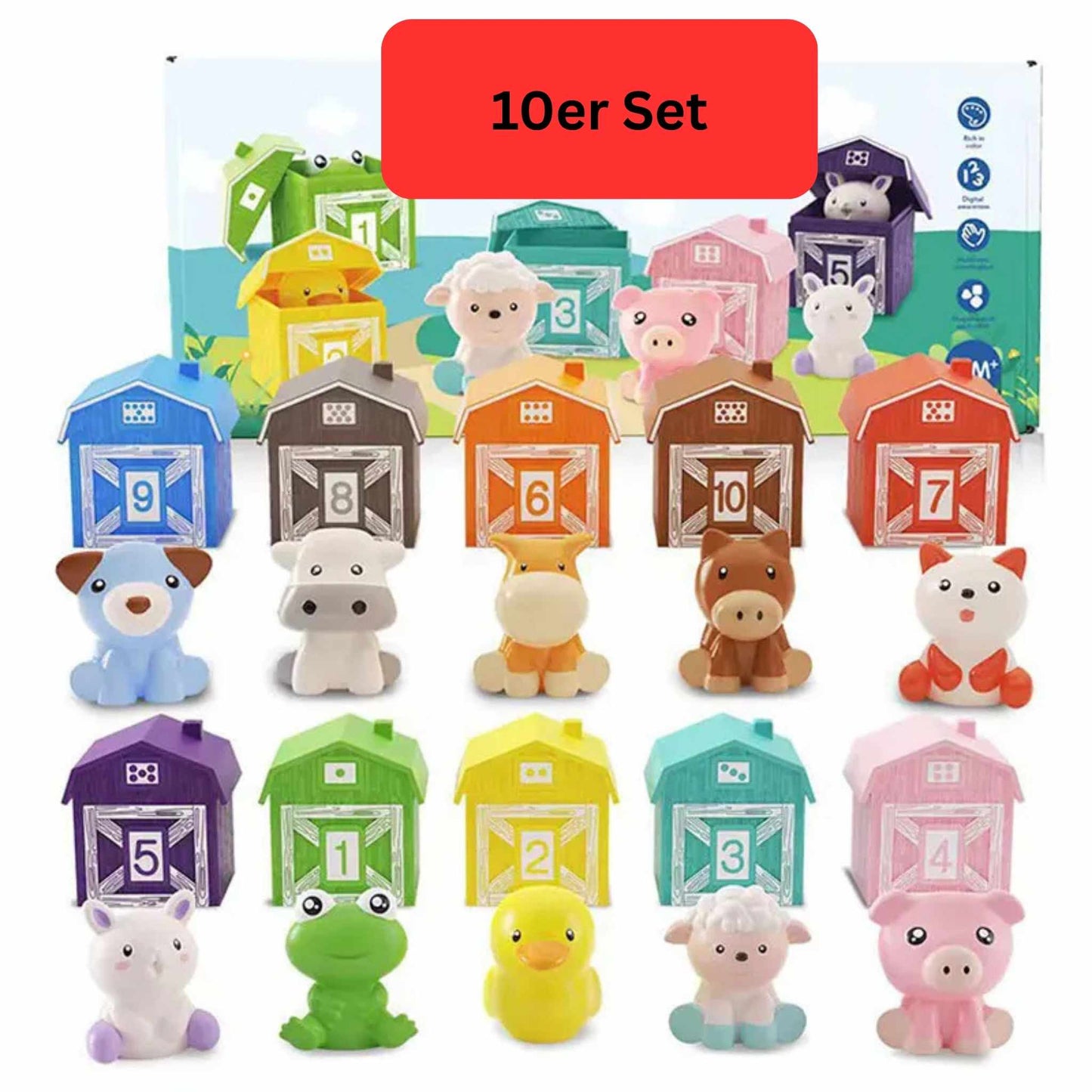 Montessori Bauernhof-Spielset – Lernspaß mit bunten Scheunen & Tierfiguren