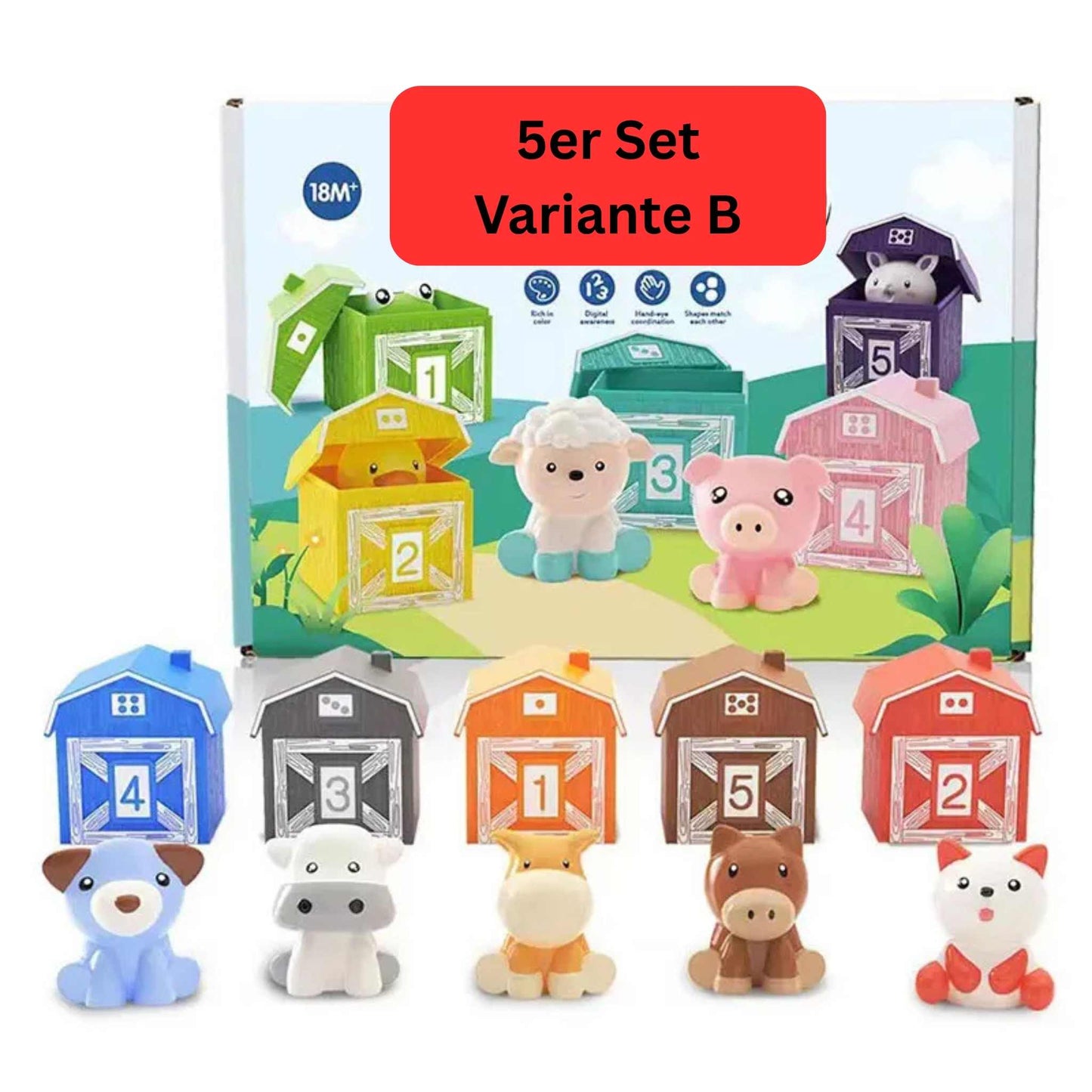 Montessori Bauernhof-Spielset – Lernspaß mit bunten Scheunen & Tierfiguren