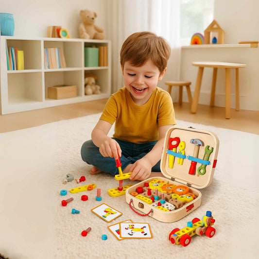 Montessori Holzwerkzeugkoffer - Tiere & Fahrzeuge